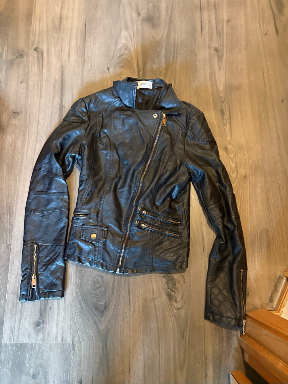 AKIRA Black Faux Leather Asymmetric Moto Jacket